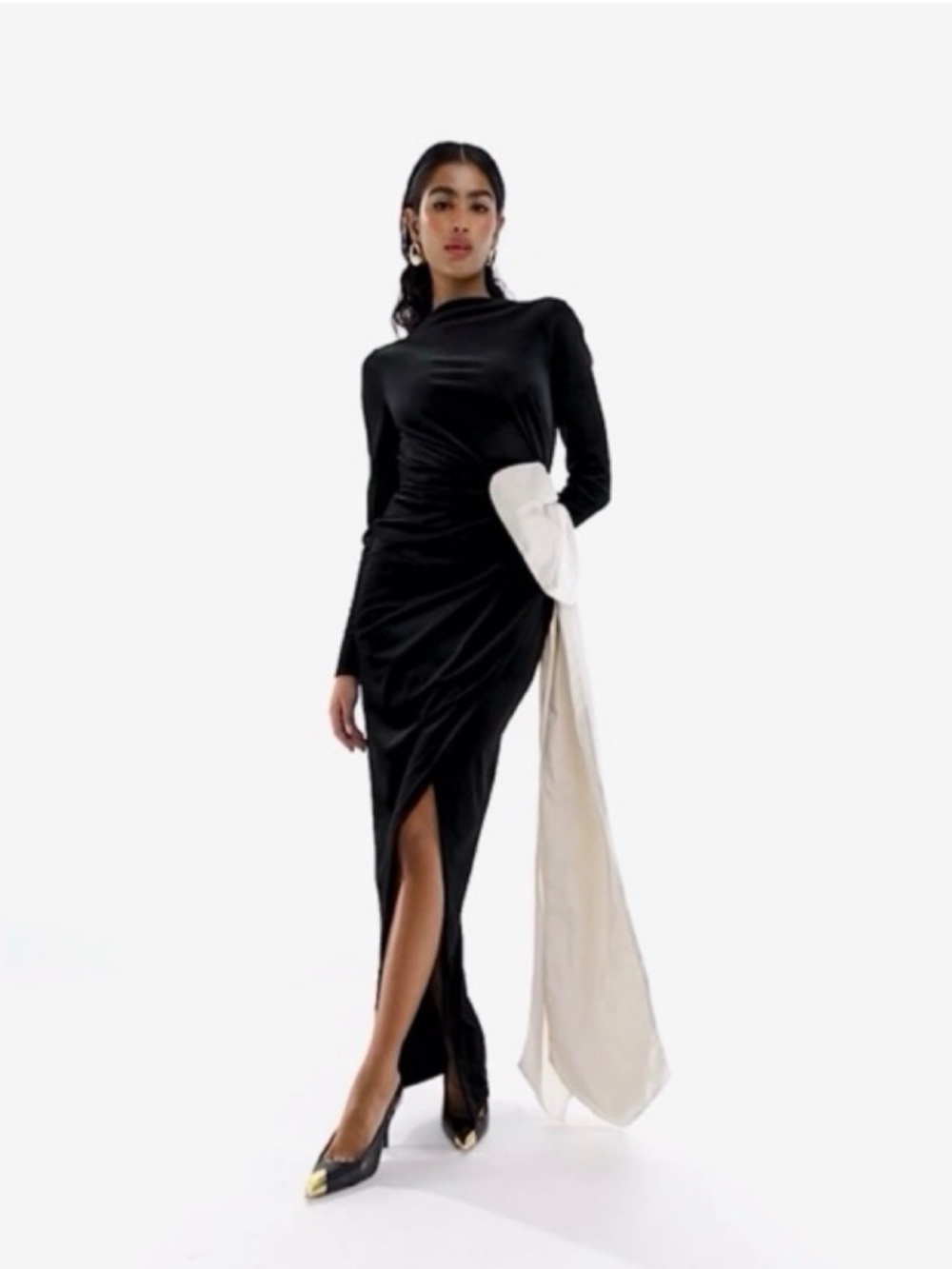 ASOS Premium Black Velvet Maxi Dress with Satin Bow